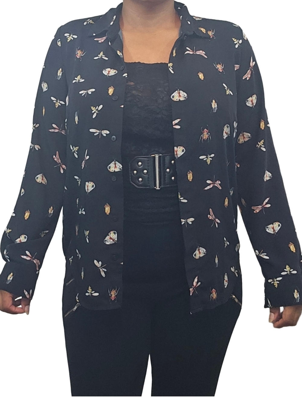 H&M Insect Print Button-Up Blouse – Size M